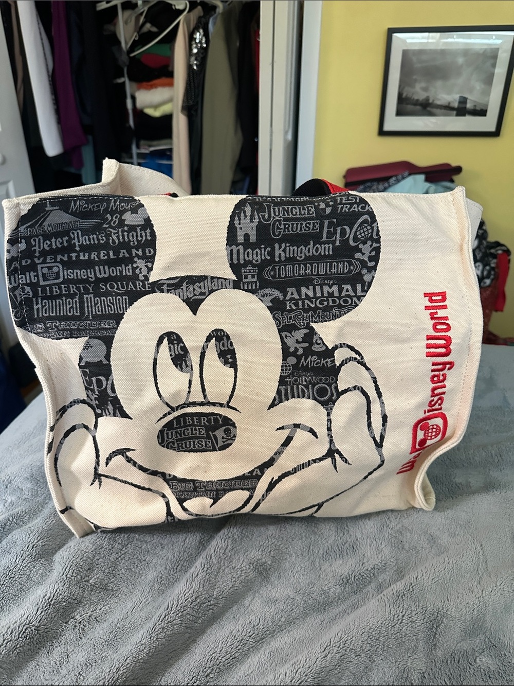 Disney Canvas Tote Bag - Cream, Black & Red Mickey Design